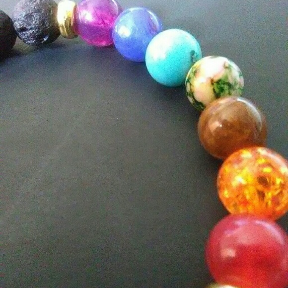 Hot Natural Lava Rock Healing Yoga Chakra Bracelet - Picture 2 of 5